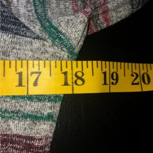 Market& Spruce Stripe Dress M Green Blue Wine Grey Long Bell Sleeve Knee - Picture 3 of 8